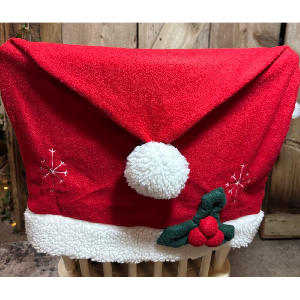 Set of 3 Christmas Chair Covers Red Santa Hat Dining Chair Back Covers